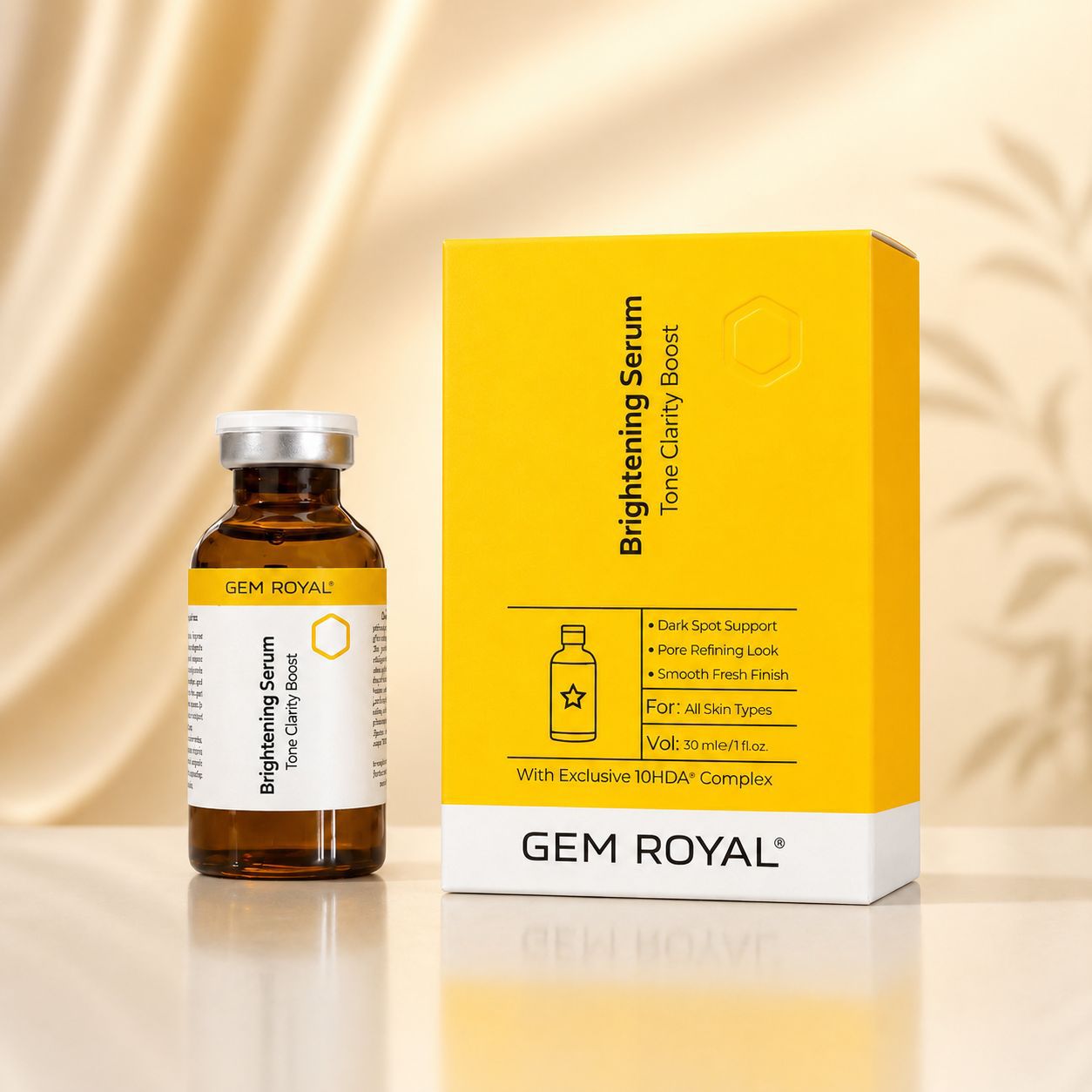 سرم روشن کننده جم رویال GEM ROYAL حاوی 10HDA حجم ۳۰ میلی‌لیتر
